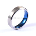 Unisex Vintage Titanium Wedding Band 6mm Brushed Silver Blue Plated for Men Women's Anniversary Engagement Parties Jewelry Gift