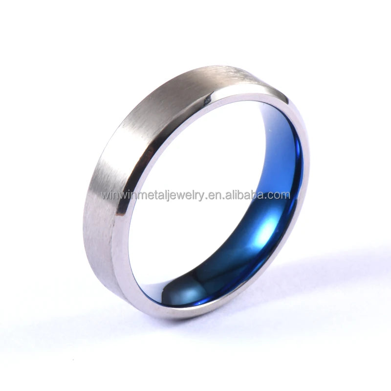 Unisex Vintage Titanium Wedding Band 6mm Brushed Silver Blue Plated for Men Women's Anniversary Engagement Parties Jewelry Gift