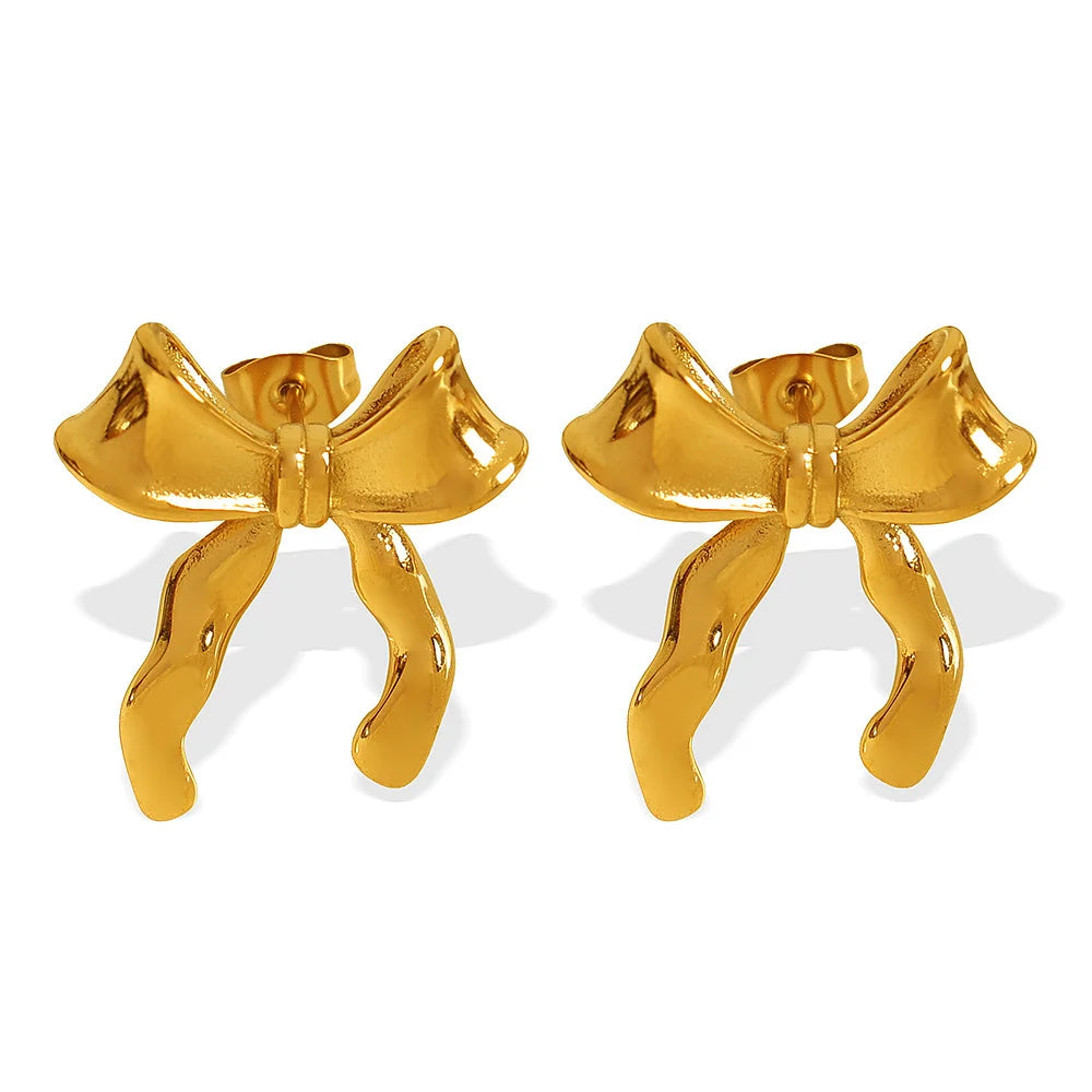 Personalized Sweet Cute Bowknot  Riband Earrings for Women Stylish Simple Niche Stainless Steel Jewelry