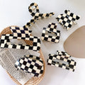 Cross-border Hot Selling French Irregular Acetate Hair Claw Clip Black and White Board Checkered Large Shark Hair Clip for Women