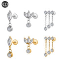 Gold Plated Titanium Drop Earring with Cz Trendy Floating Dangle Tragus Helix Cartilage Stud Internally Threaded Ear Piercing