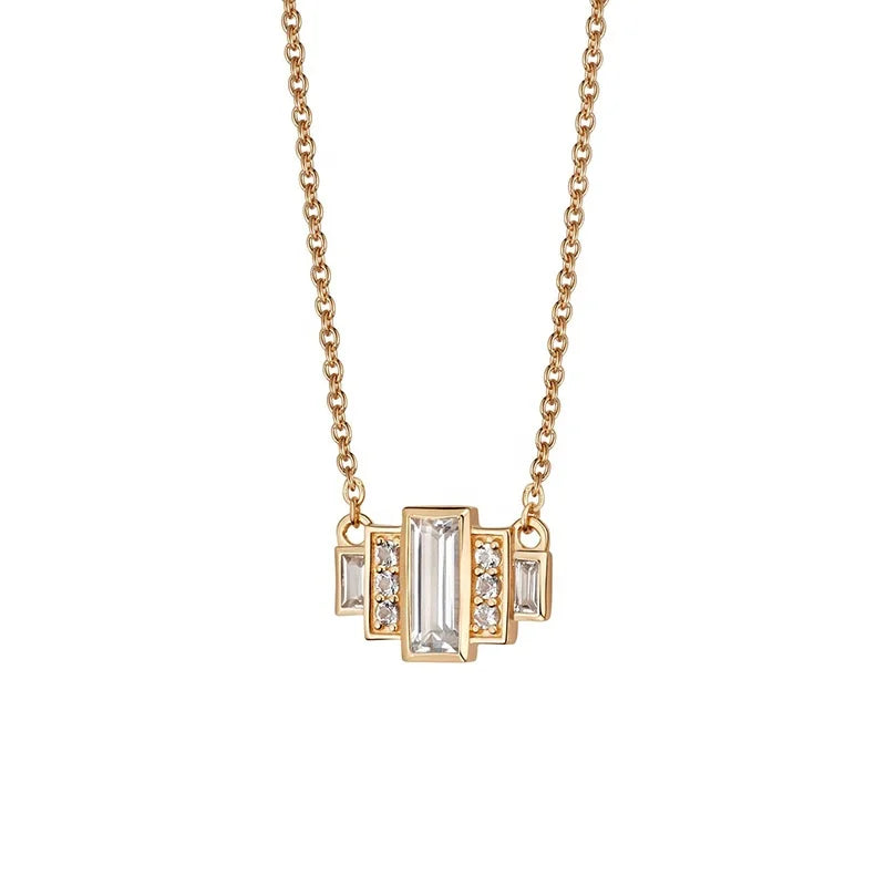 Milskye High Quality Design Gold Plated 925 Silver baguette Necklace for Women