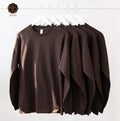 Crew Neck Heavy Cotton Knitted Tshirts Oversized Long Sleeve Drop Shoulder Pullover Plain Screen Print for Men and Women