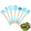 Top Seller 2021 s Online Kitchen Accessories Wooden Handle Silicone Cookware Kitchenware 7PCS Set