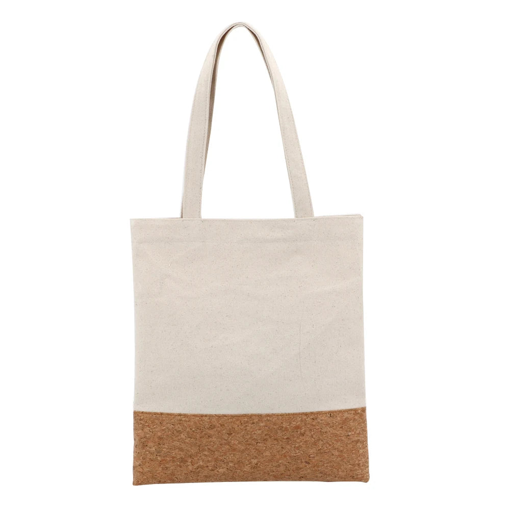 BSCI Factory  COTS Organic Eco-friendly Cork Leather Patch Work Shopping Bag Vegan Canvas and Cork Tote Bag Shoulder Bag