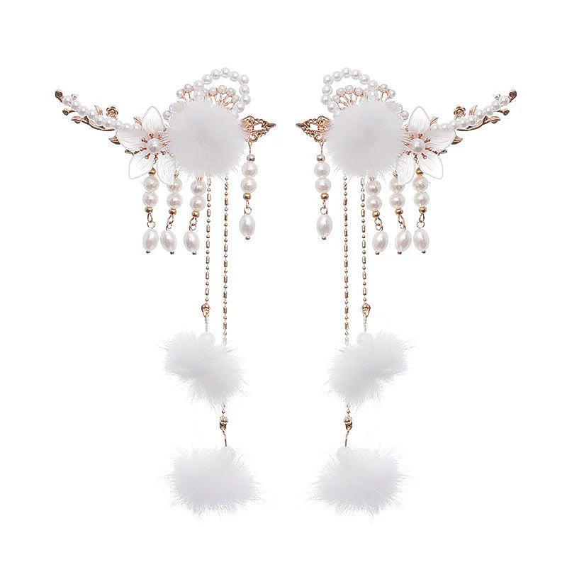 Children's Cute Headdress Fluff Ball Pearl Bobby Pin Winter Fringe Tassel Hair Accessories Hair Clip for Girls