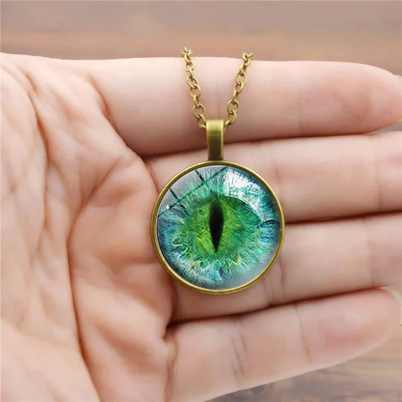 Korean Fashion Cat Eyes Vintage Necklace Cabochon Blue Eye Gold Plated Necklace Pendant for Women