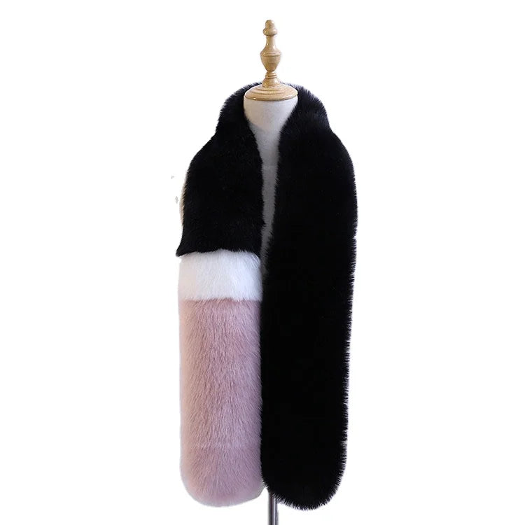 ALLCH RTS Fur Scarf Women Block Colour Soft Hand Feeling  Fashion Design  Long Faux Fur Scarf for Winter