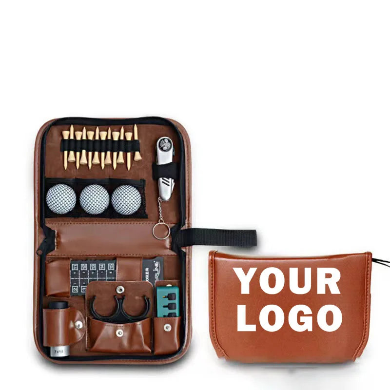 Golf Accessories Set Golf Balls Rangefinder Golf Tees Brush Scorer Golf Gifts for Men and Women PU Waterproof Zipper Closure