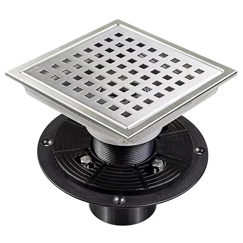 American Style 6 Inches 304 SUS Brushed Silver Universal Shower Drain  Bathroom Square Grid Floor Drain Anti-odor Floor Drain