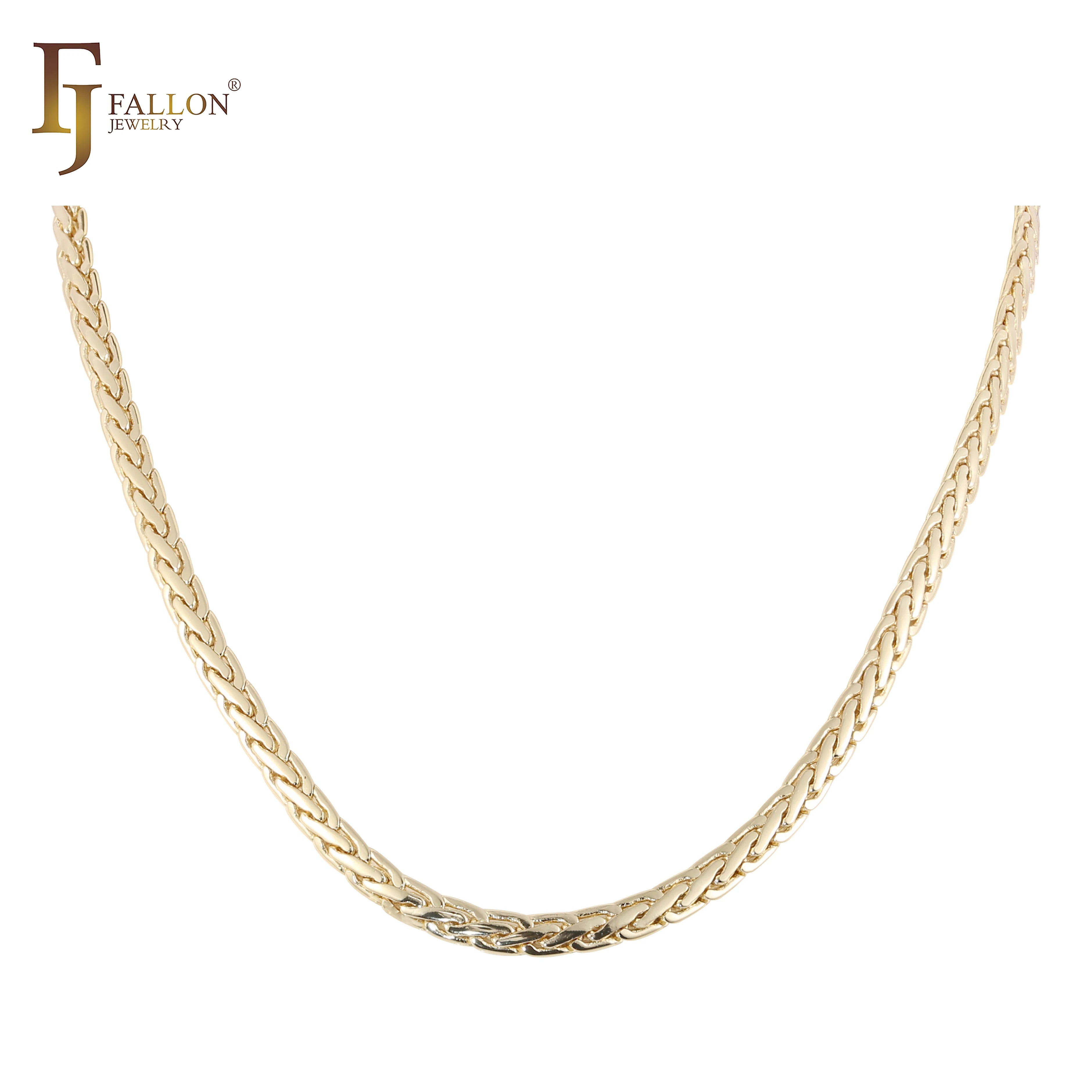 2.7mm FJ Fallon Fashion Jewelry Glossy Spiga Wheat Chain Plated in 14K Gold Brass Based