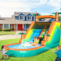 Commercial PVC Tropical Fiesta Palm Tree Adult Kids Inflatable Water Slide with Large Splash PoolBlower