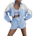 Lightweight Nylon Cropped Windbreaker 2 Piece Set Stand Zip Hoodies Breathable Mesh Lining Windproof Jogger Solid Knee Summer