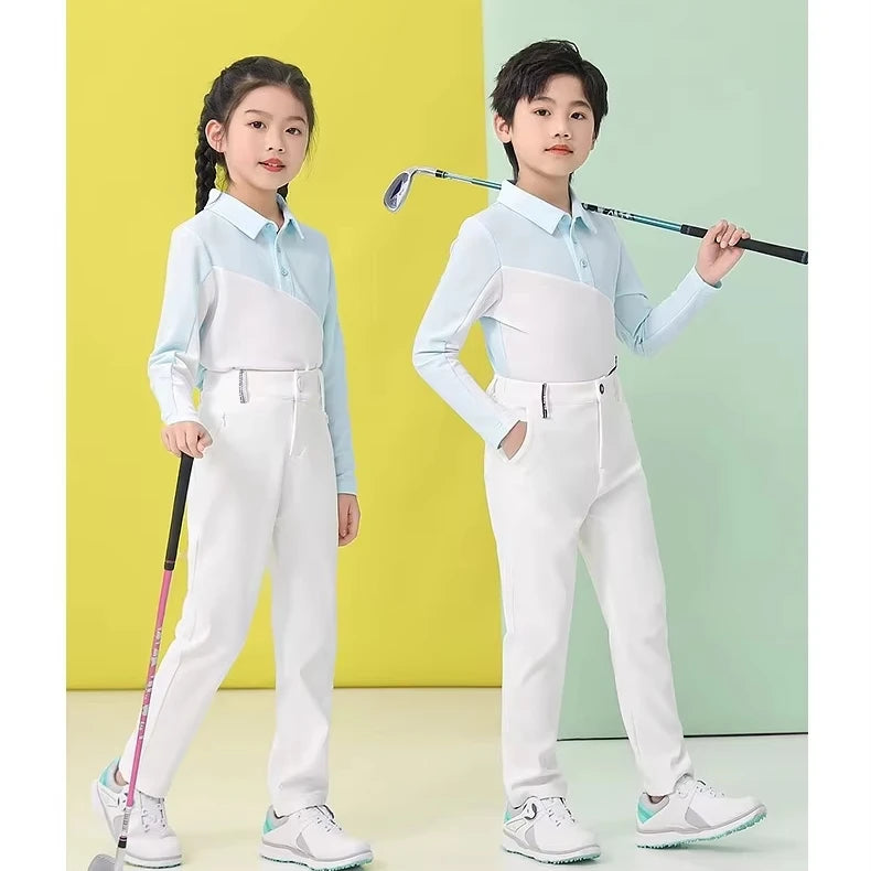 Youth and Children's Golf Pants for Autumn and Winter Fleece-Lined Comfortable Warmth Elastic Waist Relaxed Fit