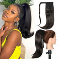 AliLeader 16" Magic Tape Ponytail Extensions with Wavy Ends Natural Synthetic Curly Clip in Pony Tails Ponytail for Black Woman