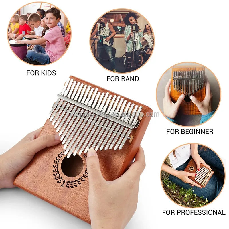 Kalimba Thumb Piano 21 Keys Mahogany Finger Mbira Kids Adults Instrument Bear Shaped Transparent (NATURAL) Finger Mbira