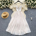 LW0720 Bow Embroidery V-Neck Halter Dress for Women Halter Waist Mesh Fairy Dress for the Beach Holiday Halter Dress