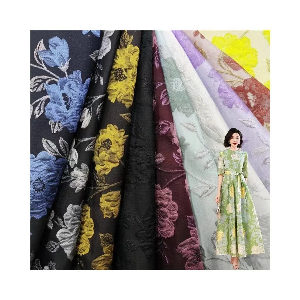 2024 3D Luxury Peony Flower 100%polyester Jacquard Tow Tone Colors Fashion Yarn Dyed Brocade Fabric for Women Dress