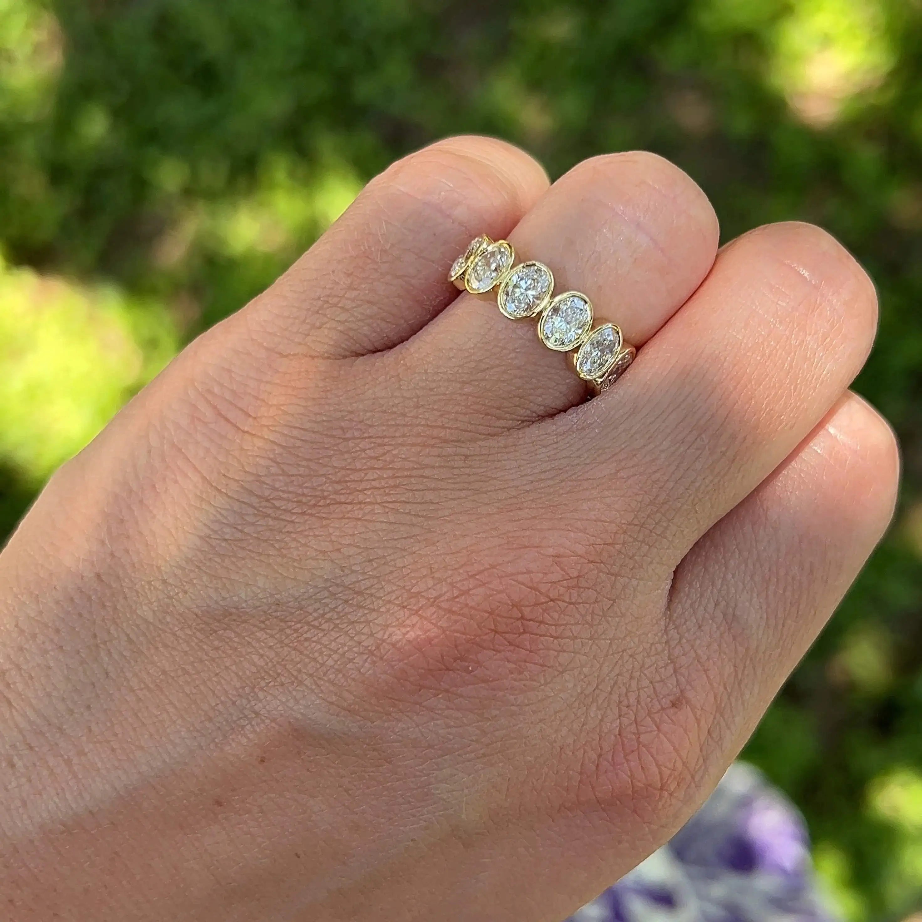 Starsgem Customizable 14K 10K Yellow Gold Eternity Band Ring 3x5mm Emerald Cut Oval Diamond Ring for Women Wedding Jewelry Gift