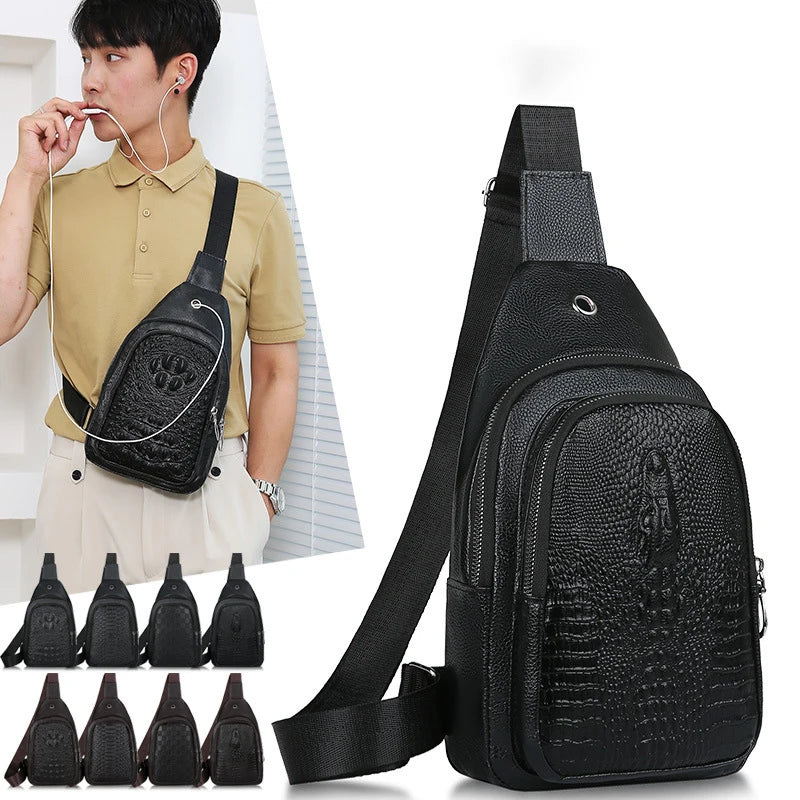 Wholesale 2025 Trendy Men Bags Outdoor Sport Portable Crossbody PU Leather Chest Bag Waterproof