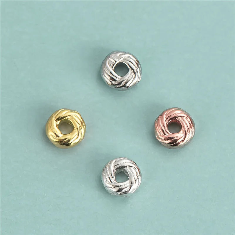 Wholesale Platinum/Gold 925 Sterling Sliver 4mm Flat Round Pineapple Knot Spacer Beads for Bracelets Jewelry Making Supplies