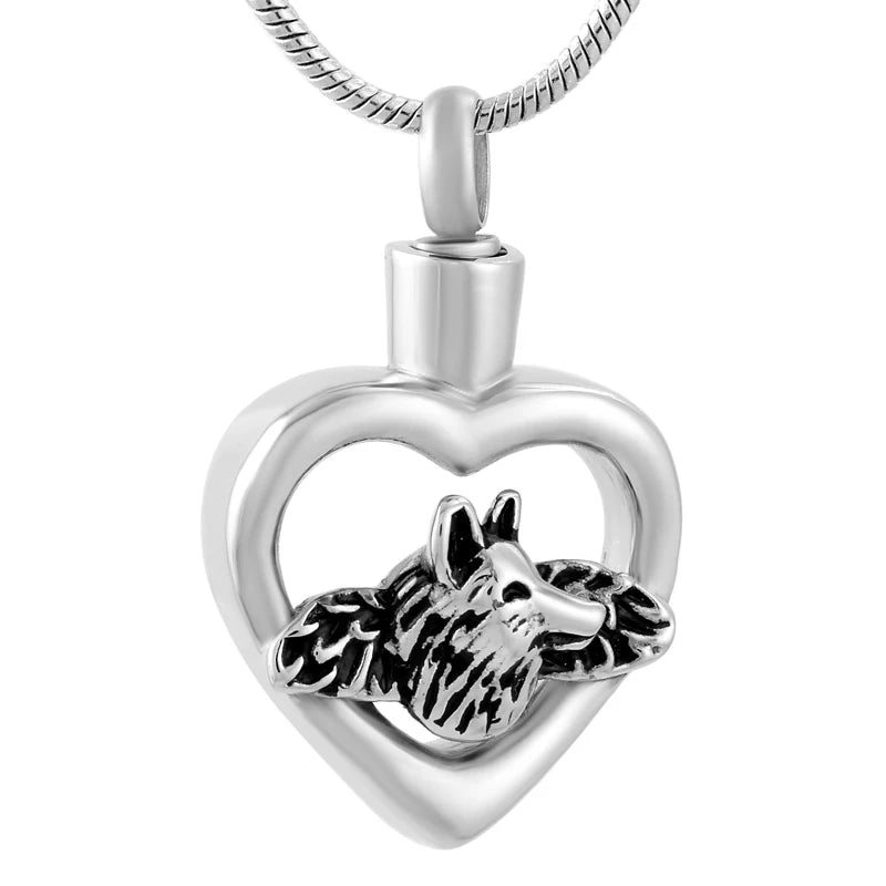 Faithful Jewelry Wolf Heart Pendant Necklace Dog Ashes Memorial Urn Stainless Steel Pet Holder Heart Keepsake Cute Cremation