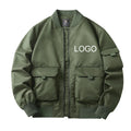 Men's Casual Canvas Spring Breathable Bomber Jacket Stand Collar Full Zipper Stylish Custom Logo Varsity