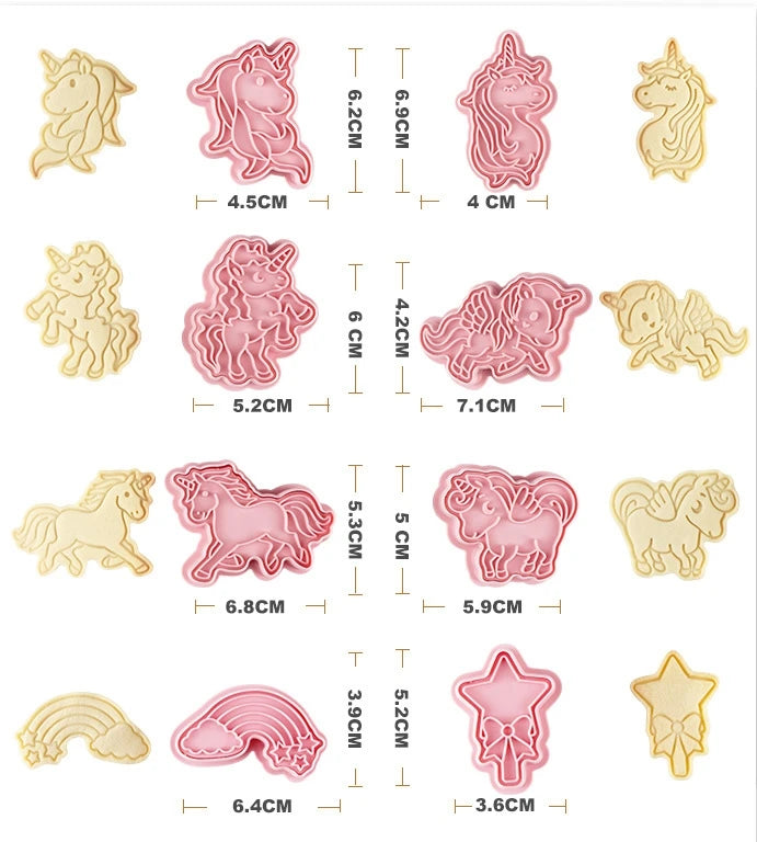 Saffron 8pcs/Box New Unicorn Cookie Cutter Embosser Set 8 Pcs Plastic Biscuit Molds for Creative Cookie Crafting