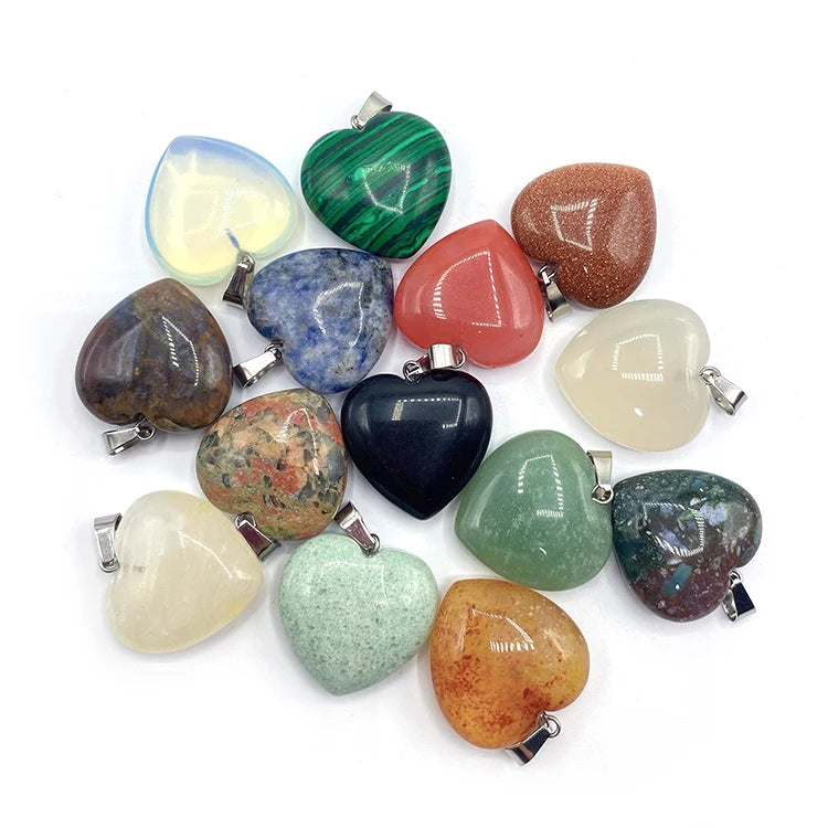 Jasper Rose Quartz Stone Charms Heart Gemstone Natural Stone Pendant DIY Accessories Jewelry