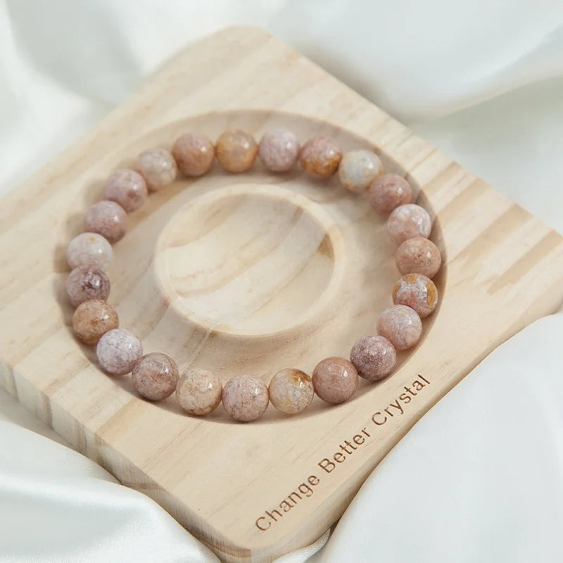 8mm Natural Gemstone Jewelry Brazil Sakura Chalcedony Healing Bracelet Semi-Precious Stretch Fashion Beaded Bracelets for women