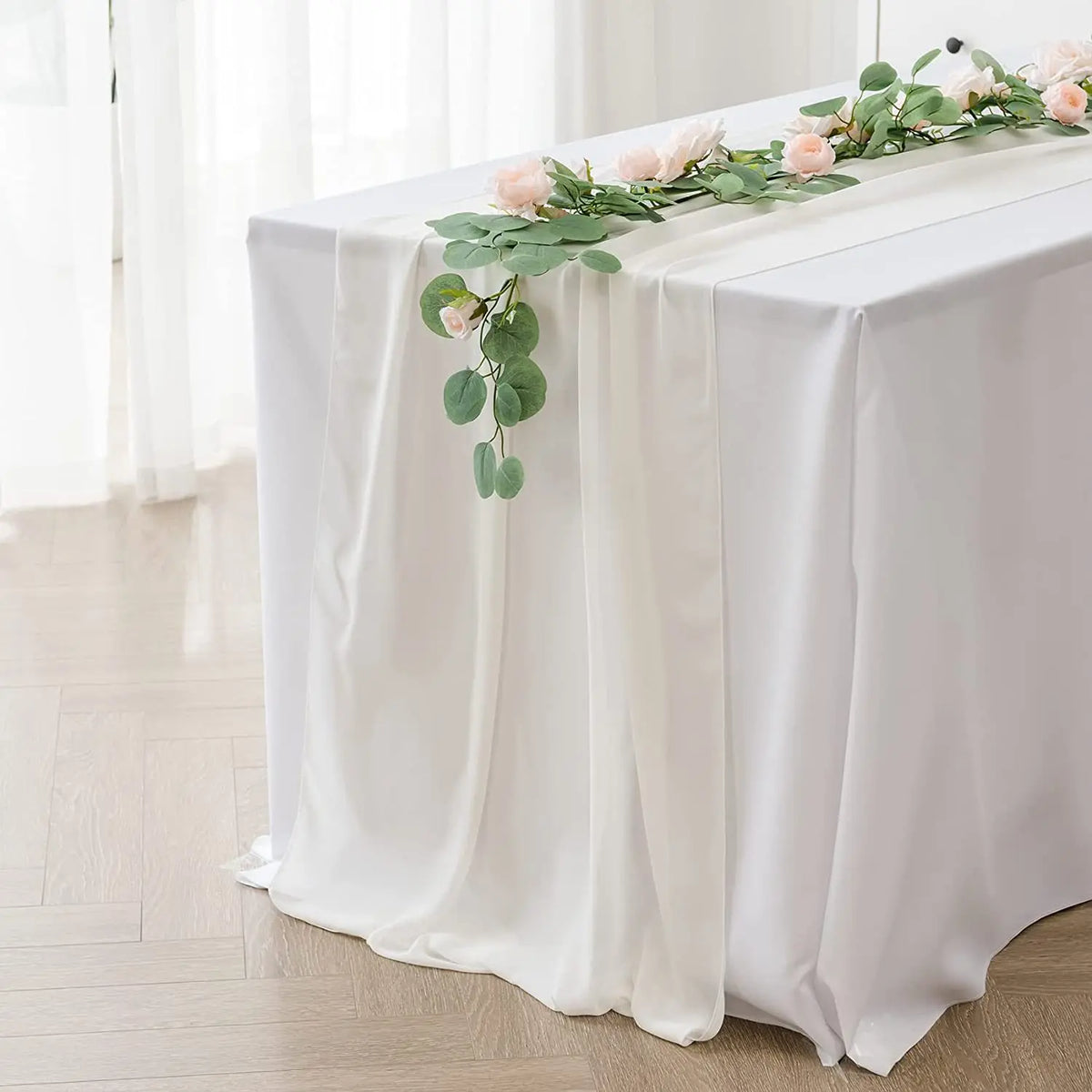Modern Ivory Solid Chiffon Plain Custom Table Runner Wedding Party Birthday Decoration Table Runner
