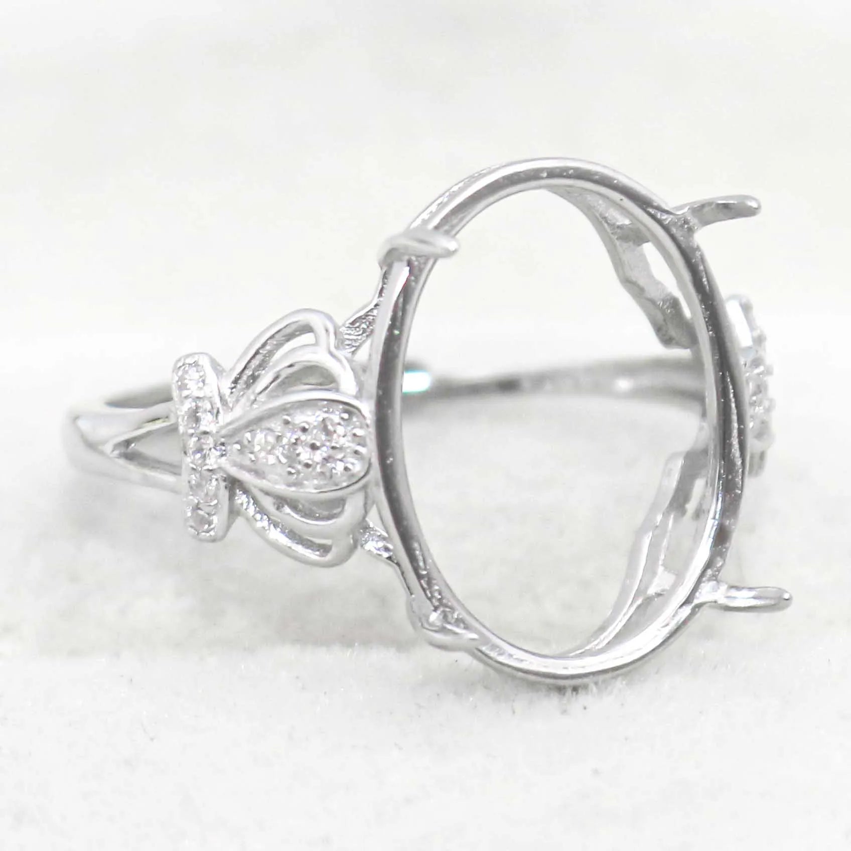 Sterling Silver 12*16mm Semi Mount Ring Empty Frame Blank Support Claws Setting S925 Base Holder Without Center Stone for Inlay