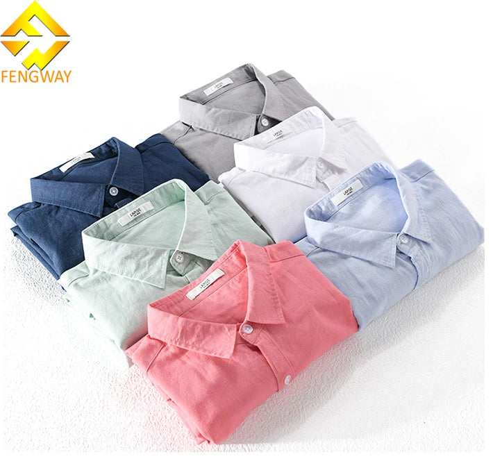 Custom Men's Casual Long Sleeve Solid Cotton Linen Shirt Button up Autumn Season Breathable and Anti-Pilling Features