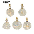 WT-P1632 Amazing Women Natural Raw Crystal by Hammer with Aura Gold Stainless Steel Parts Angel Aura Quartz Perfume Bottle