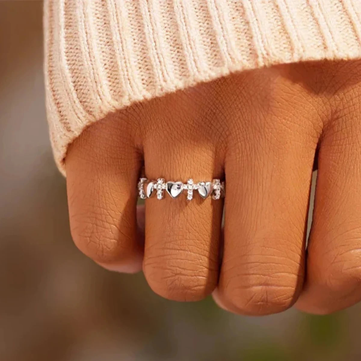 Huitan S925 Customable Heart Shaped Cross Design Cubic Zirconia Finger Ring for Bride Engagement Rings Sterling Silver for Women