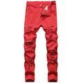 New Mens Cotton Ripped Hole Jeans Casual Slim Skinny White Jeans Men Trousers Fashion Stretch Hip Hop Denim Pants for Male