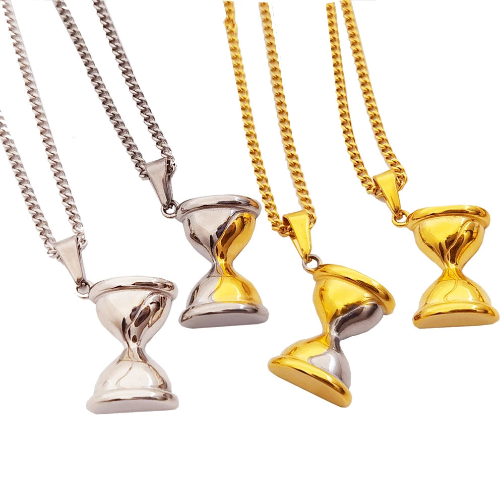 2024 Hot Vintage Silver Gold  Hourglass Necklace Time Turner Bottle Pendant Stainless Steel Women Jewelry Men Women