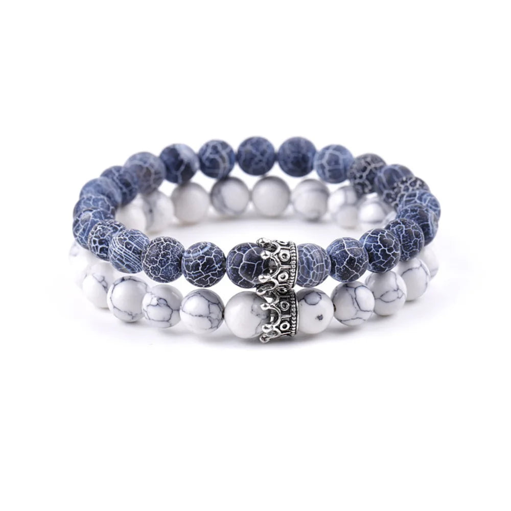 Wholesale Ethnic Couples Friendship Jewelry Gifts Crown Beads Charm Crystal Rhinestone Geometric Distance Bracelets for