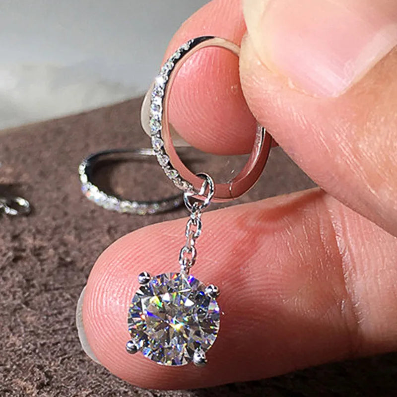 CAOSHI Exquisite Dazzling Round Imitated Diamond Tassel Chain Dangle Earrings for Women Wedding Silver Plated CZ Drop Earrings