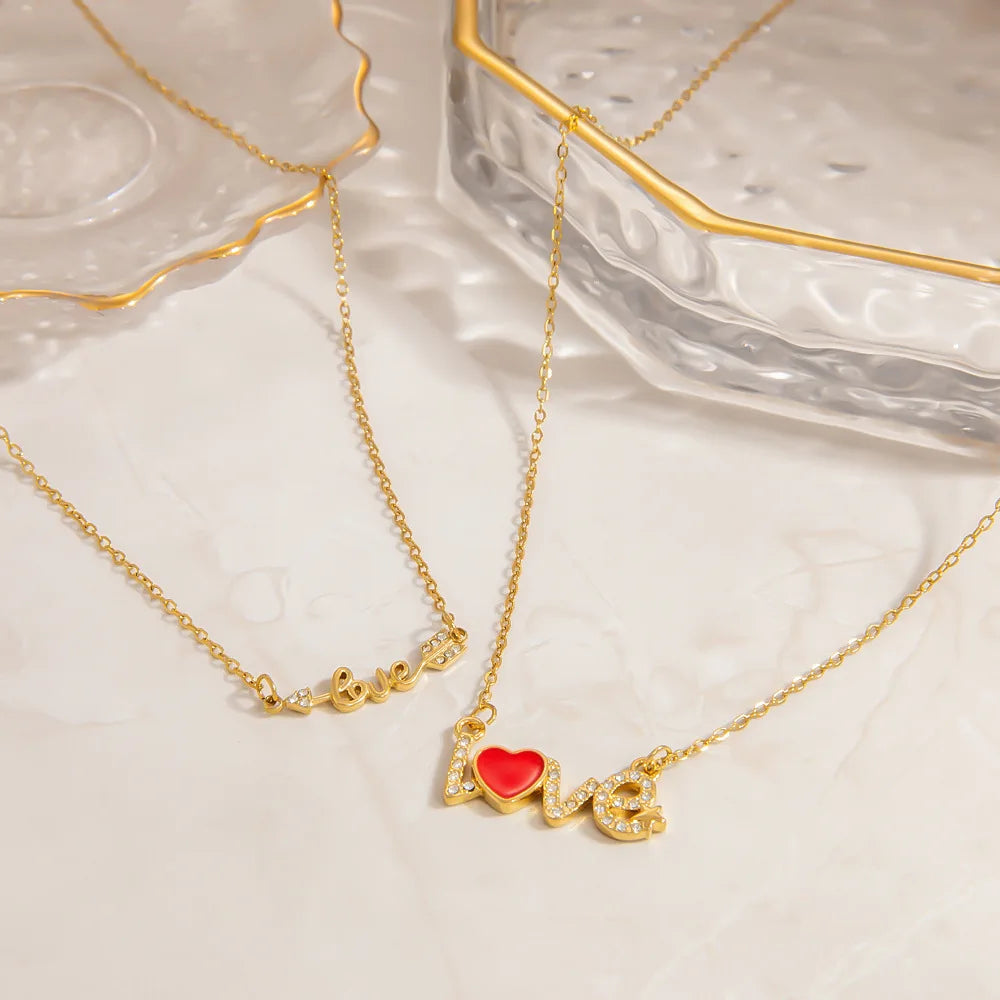 Luxurious New Design 18k Gold Plated Stainless Steel Jewelry Love Zircon Pendant Necklace for Mother