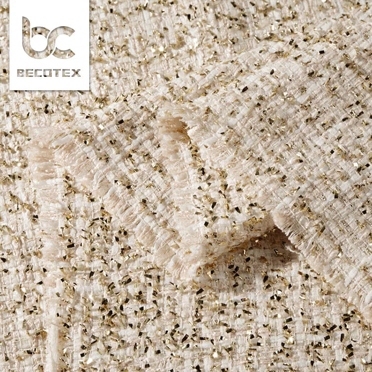 2026 Fashion New Woven Fabric Gold Thread Wool Tweed Fabric Stock Wholesale