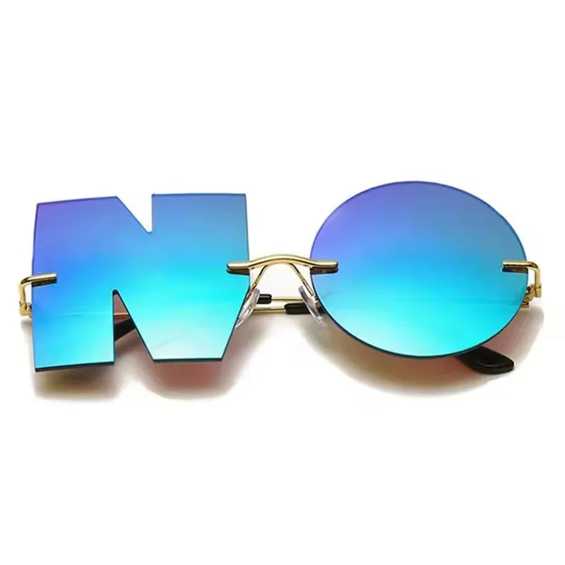 Punk Luxury Sun Glasses Metal Trend UV400 Shades Unisex Mirror Rimless Sunglasses Vintage Fashion Letter NO Eyewear