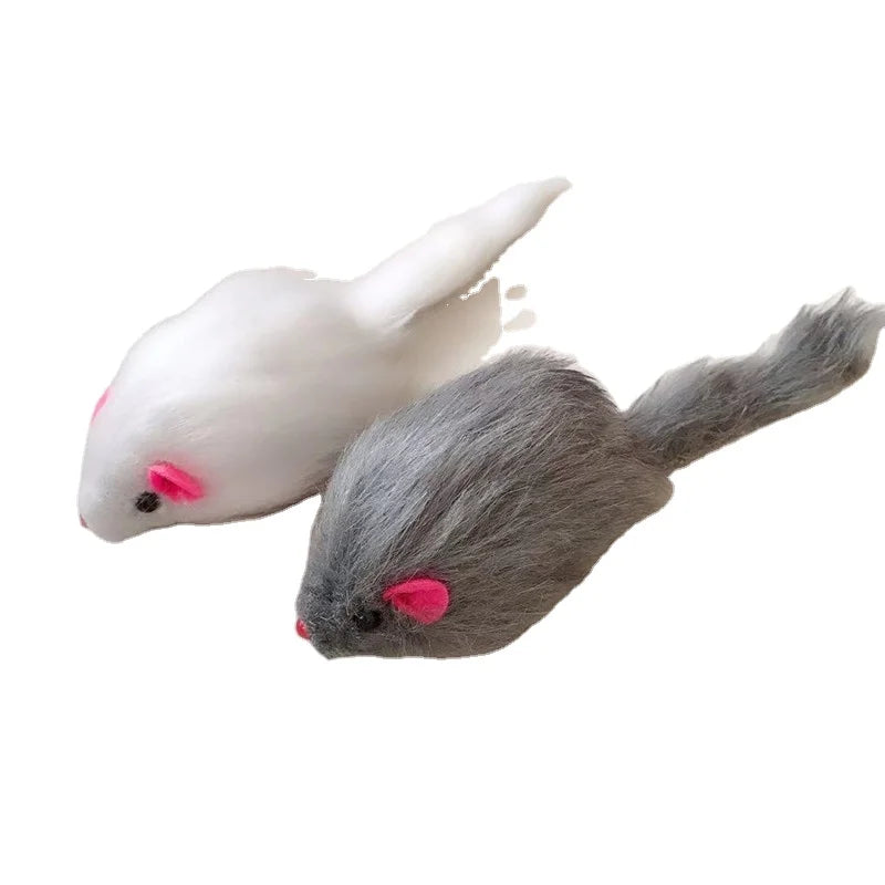 False Mouse Cat Pet Indoors Motion Toys Long Haired Tail Mice Rattling Soft Real Rabbit Fur Plaything Interactive Toys for Cats