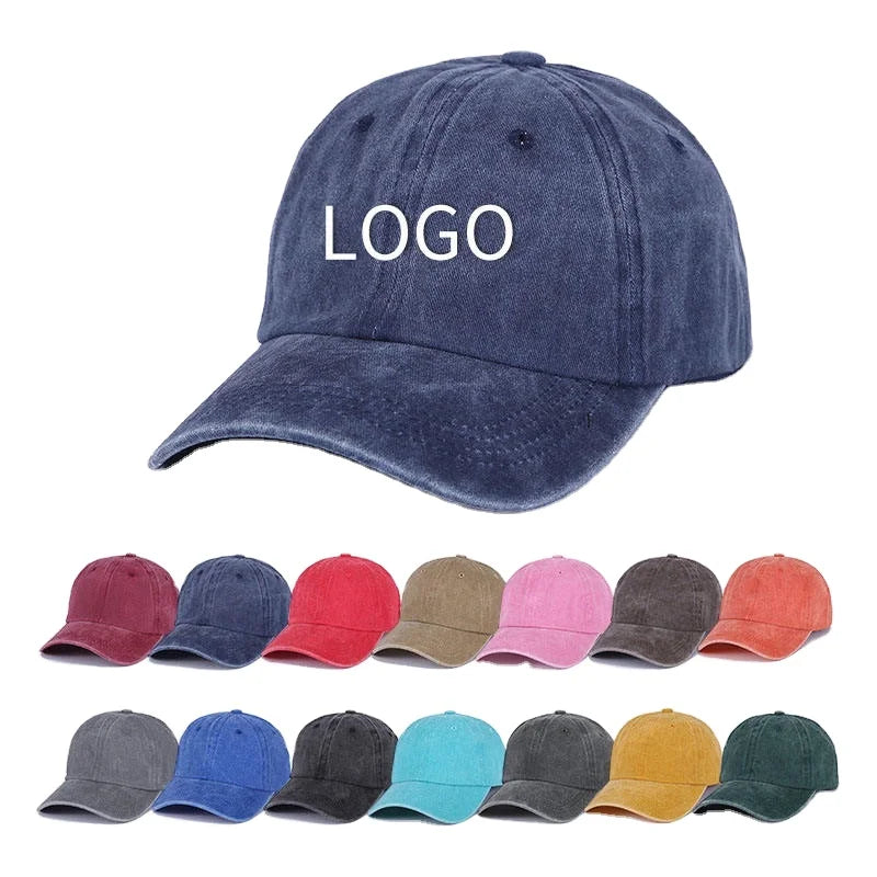 2023 6 Panel Custom Logo Embroidery Baseball Cap Vintage Washed Denim Dad Hat Baseball Advertising Cap