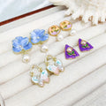 Factory Custom Simple Stud Earrings Bohemian Butterfly Pearl Oil Drop Painting Flower Natural Pearl Pendant for Lady Gift