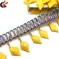 Yellow Diamond Shape Resin Stones Hanging Rhinestone Fringe Trims Tassel Chain for Garments Shoes Bags