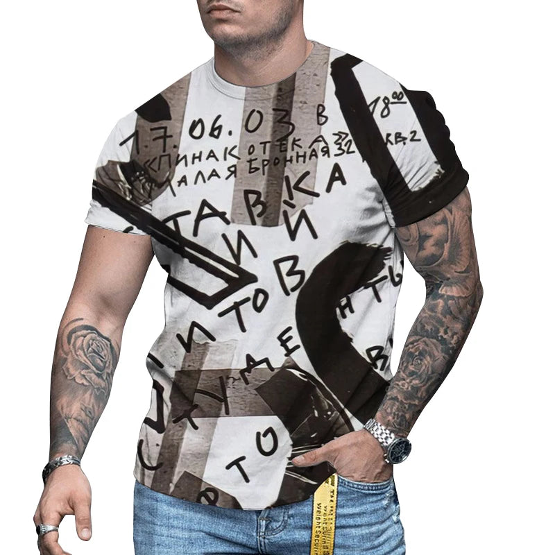 Men's Classic Graphic T-Shirt Collection Comfortable Short Sleeve Shirt with Digital Printing for Daily Wear Habit Pour Homme
