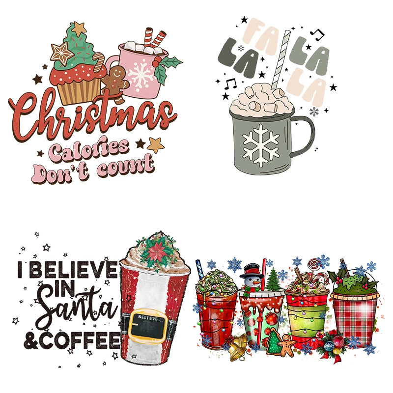 Hot Sale Custom Screenprint Transfers Christmas Coffee  Uv Dtf Cup Wrap Transfers  Iron on Stickers for T-shirts