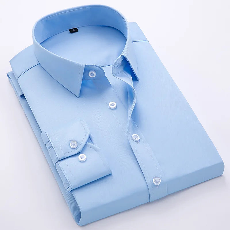 Summer New Business Full Sleeve Shirt for Men 100%cotton Slim Solid Color Casual Shirt