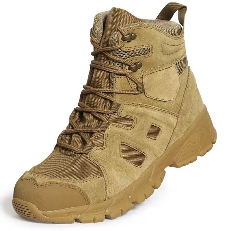 Outdoor Mid-Top Tactical Training Boots with Waterproof Suede Rubber Sole Anti-Kick Anti-Collision Feature Spring Summer Hiking